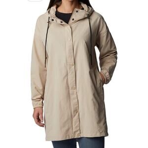 Columbia Day Trippin II Long Jacket Beige Womens Top XL Hooded Pockets Nylon NWT